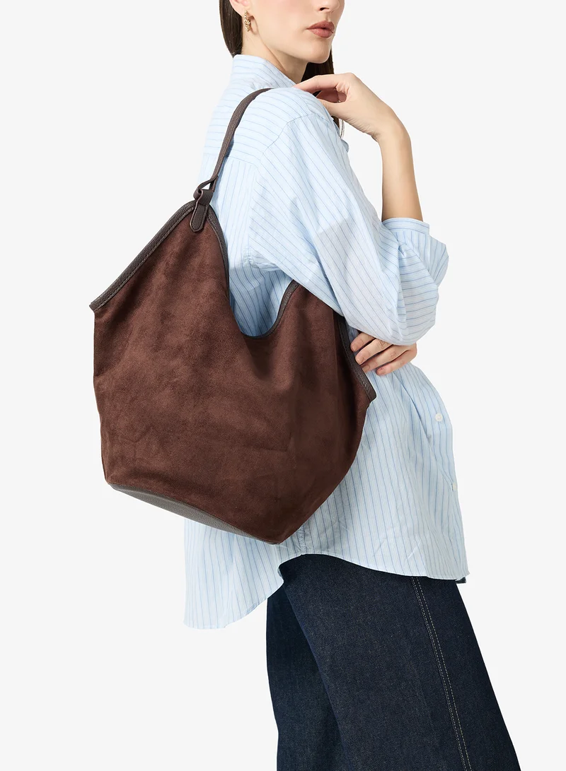 ELLA Mocha suede slouch tote for Women | Best Price UAE